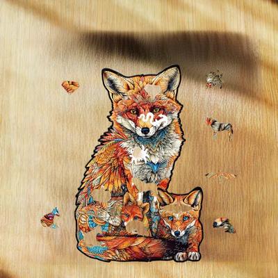 Show full view: Nestologi Fox with Pup Wooden Jigsaw Puzzle, 150 Pieces, 11.7 x 16.5-in slide 3 of 9