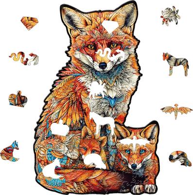 Show full view: Nestologi Fox with Pup Wooden Jigsaw Puzzle, 150 Pieces, 11.7 x 16.5-in slide 2 of 9