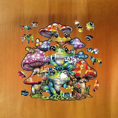 Show full view: Nestologi Frog & Mushroom Wooden Jigsaw Puzzle, 150 Pieces, 11.7 x 16.5-in slide 3 of 9