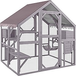 Aivituvin AIR52 Outdoor Wooden Cat House, Gray, Medium