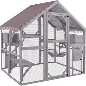 Aivituvin AIR52 Outdoor Wooden Cat House, Gray, Medium
