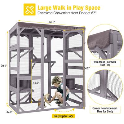 Show full view: Aivituvin AIR37 Walk-In Outdoor Cat House, Gray, Medium slide 8 of 12