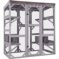 Aivituvin AIR37 Walk-In Outdoor Cat House, Gray, Medium