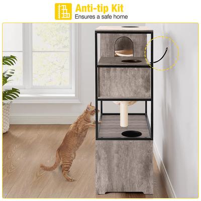 Show full view: Aivituvin AIR102 Wooden 3-Story Cat Condo with Litter Box, Light Gray slide 7 of 10