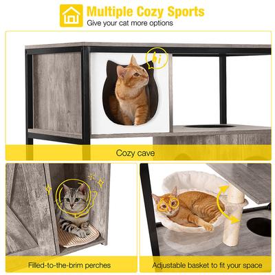 Show full view: Aivituvin AIR102 Wooden 3-Story Cat Condo with Litter Box, Light Gray slide 6 of 10