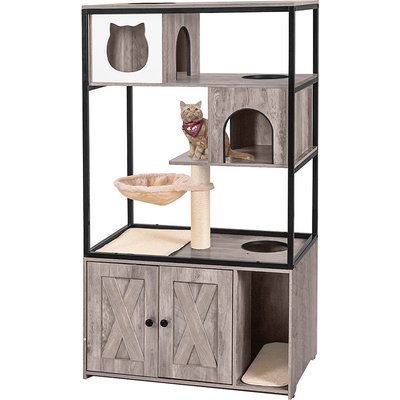 Aivituvin Aivituvin AIR102 Wooden 3-Story Cat Condo with Litter Box, Light Gray