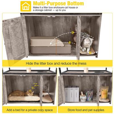 Show full view: Aivituvin AIR102 Wooden 3-Story Cat Condo with Litter Box, Light Gray slide 5 of 10