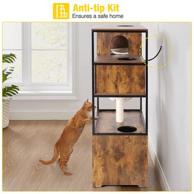 Show full view: Aivituvin AIR102 Wooden 3-Story Cat Condo with Litter Box, Brown slide 8 of 11