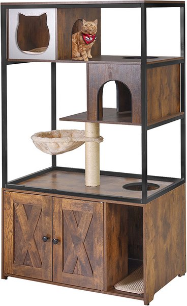 Aivituvin AIR102 Wooden 3-Story Cat Condo with Litter Box