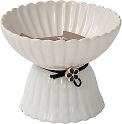 Dexypaws Elevated Ceramic Cat Bowl, White & Black, 8.4-oz