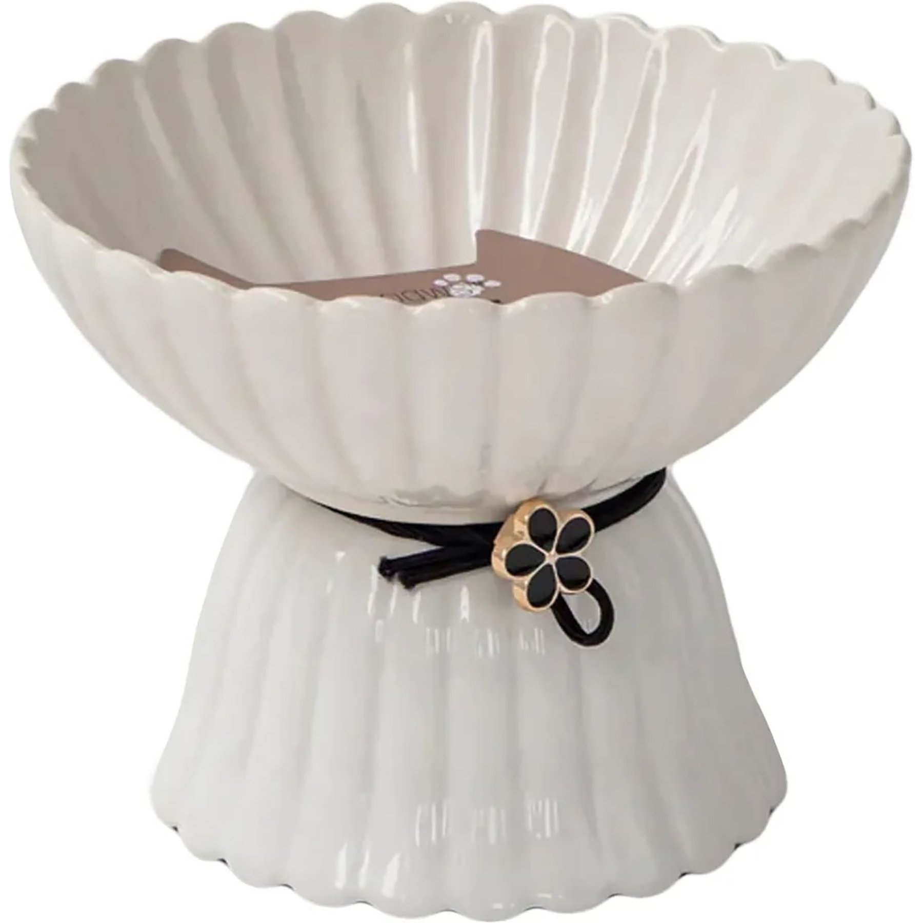 Dexypaws Elevated Ceramic Cat Bowl, White & Black, 8.4-oz