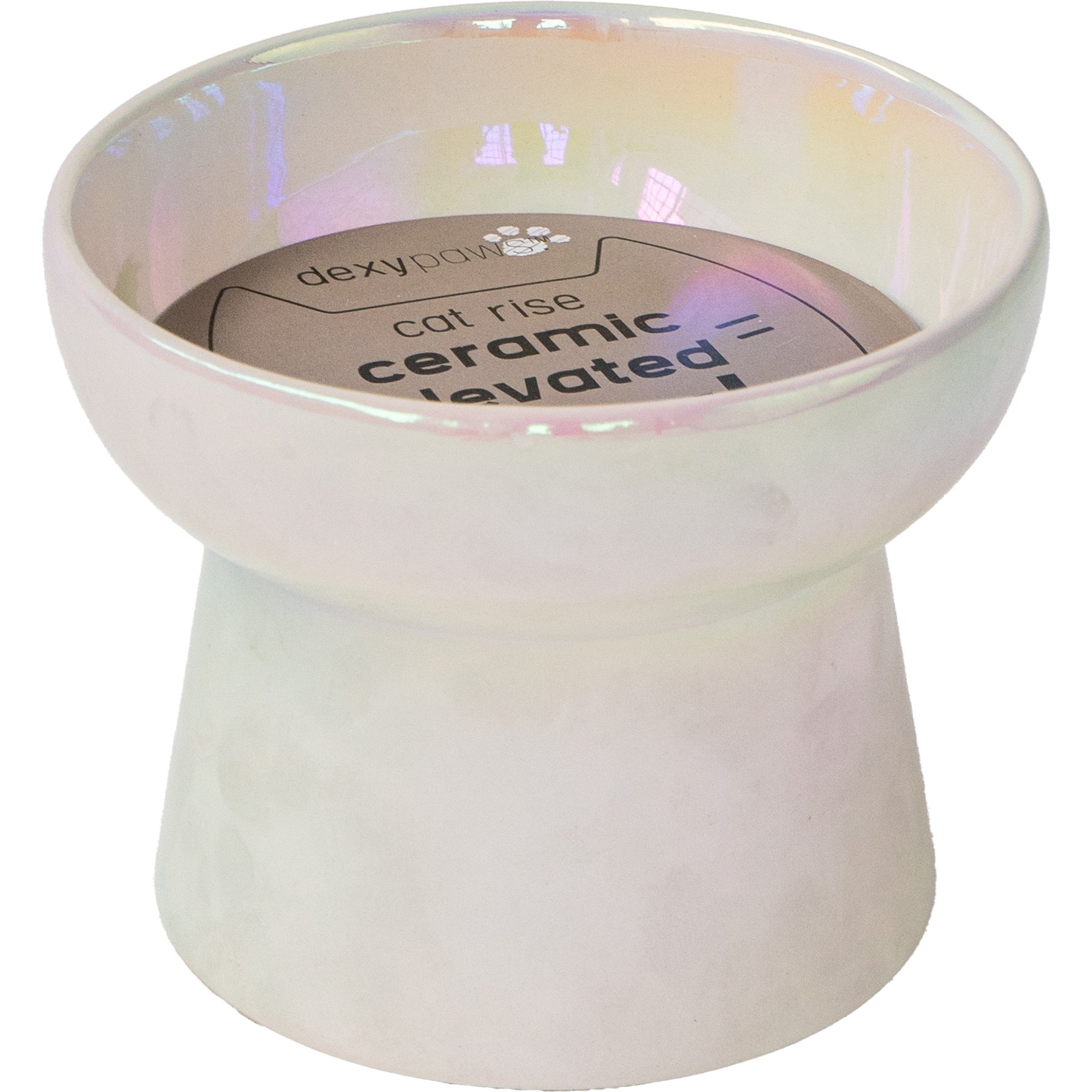 Dexypaws Elevated Ceramic Cat Bowl, Off-White, 7-oz