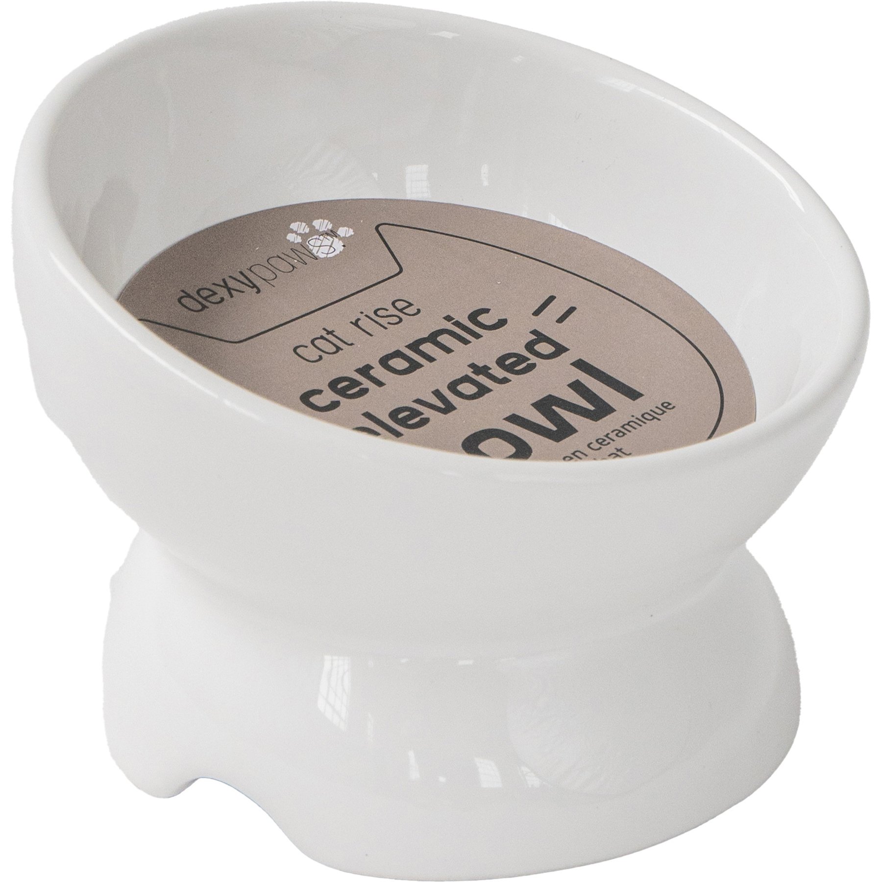 Dexypaws Elevated Ceramic Cat Bowl, White, 7-oz
