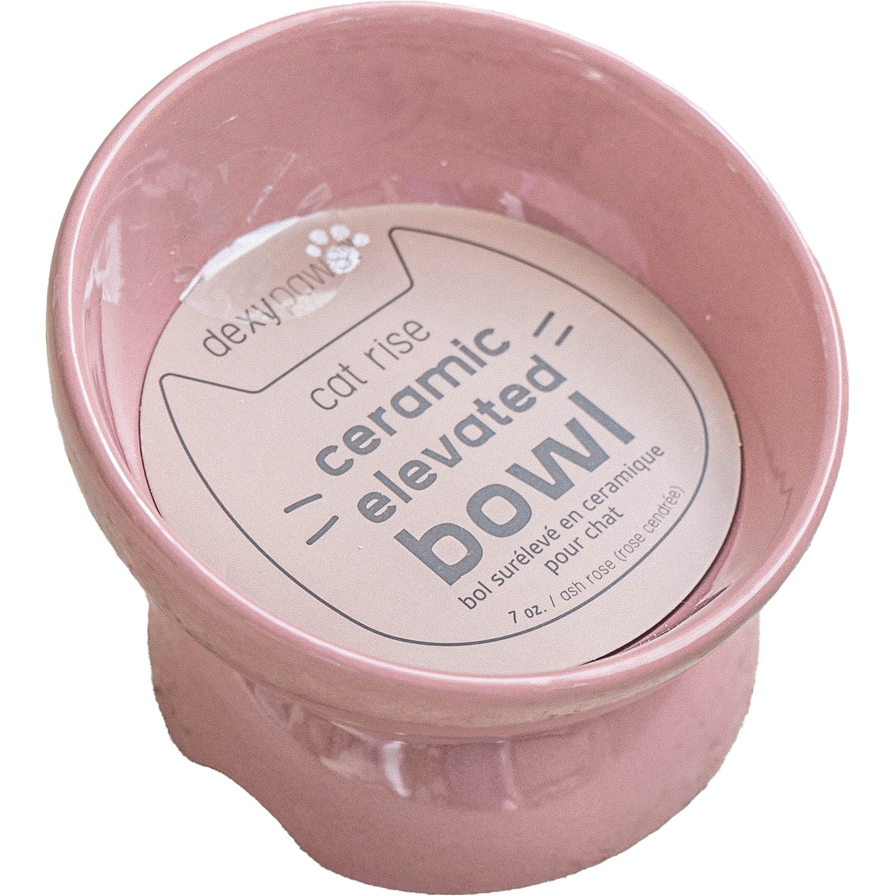 Dexypaws Elevated Ceramic Cat Bowl, Ash Blush, 7-oz