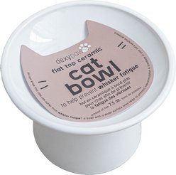 Dexypaws Flat Top Ceramic Cat Bowl, White, 1-cup