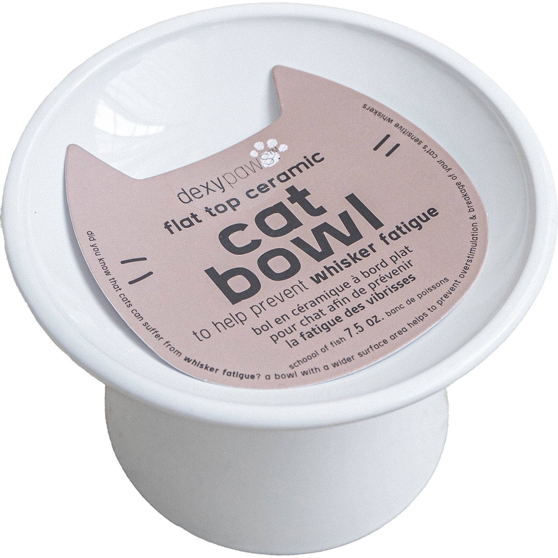 Dexypaws Flat Top Ceramic Cat Bowl, White, 1-cup