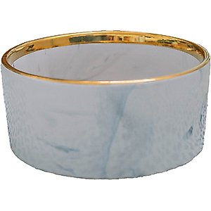 Dexypaws Marble Dog Bowl, Gray & Gold, 2-cup