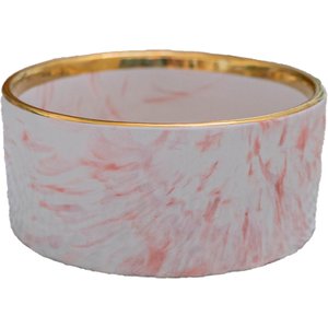 Dexypaws Marble Dog Bowl, Blush Pink & Gold, 2-cup