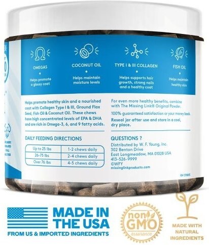 The Missing Link Collagen Care Soft Chews Skin & Coat Supplement for Dogs