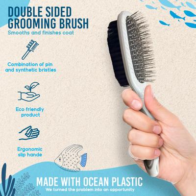 Show full view: Ocean Plastic by PT Double-Sided Oval Grooming Dog & Cat Brush, Beige slide 6 of 7