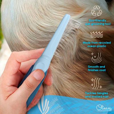 Show full view: Ocean Plastic by PT Single-Sided Pin Dog & Cat Comb, Blue slide 7 of 7