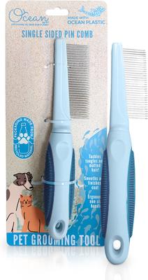 Show full view: Ocean Plastic by PT Single-Sided Pin Dog & Cat Comb, Blue slide 2 of 7