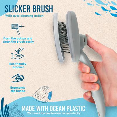 Show full view: Ocean Plastic by PT Self-Cleaning Slicker Dog & Cat Brush, Beige slide 6 of 7