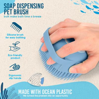Show full view: Ocean Plastic by PT Eco-Friendly Soap Dispensing Dog & Cat Scrub Brush, Color Varies slide 6 of 7