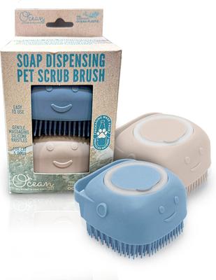Show full view: Ocean Plastic by PT Eco-Friendly Soap Dispensing Dog & Cat Scrub Brush, Color Varies slide 2 of 7