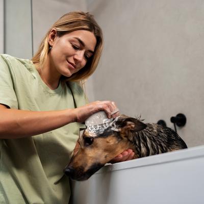 Show full view: Ocean Plastic by PT Eco-Friendly Soap Dispensing Dog & Cat Scrub Brush, Color Varies slide 5 of 7