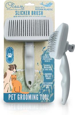 Show full view: Ocean Plastic by PT Self-Cleaning Slicker Dog & Cat Brush, Beige slide 2 of 7
