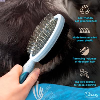 Show full view: Ocean Plastic by PT Double-Sided Round Grooming Dog & Cat Brush, Blue slide 7 of 7