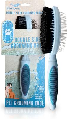 Show full view: Ocean Plastic by PT Double-Sided Round Grooming Dog & Cat Brush, Blue slide 2 of 7