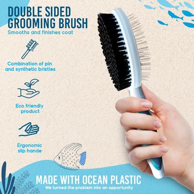 Show full view: Ocean Plastic by PT Double-Sided Round Grooming Dog & Cat Brush, Blue slide 6 of 7