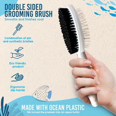 Show full view: Ocean Plastic by PT Double-Sided Round Grooming Dog & Cat Brush, Beige slide 6 of 7