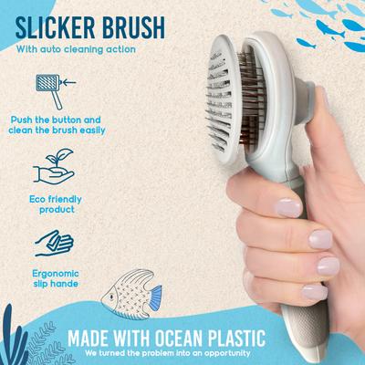 Show full view: Ocean Plastic by PT Self-Cleaning Pin Slicker Dog & Cat Brush, Beige slide 6 of 7