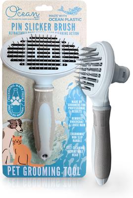 Show full view: Ocean Plastic by PT Self-Cleaning Pin Slicker Dog & Cat Brush, Beige slide 2 of 7