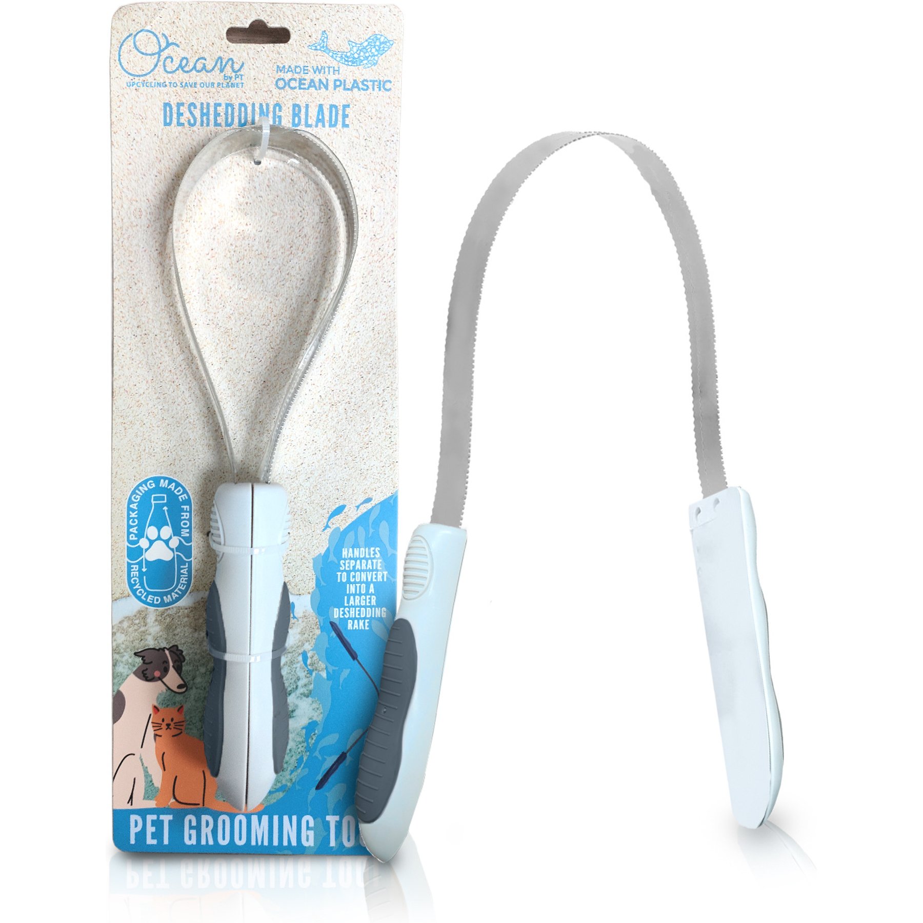 Ocean Plastic by PT Dog & Cat Deshedding Blade, Gray