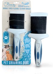 Ocean Plastic by PT Double-Sided Flexible Slicker Dog & Cat Brush, Blue