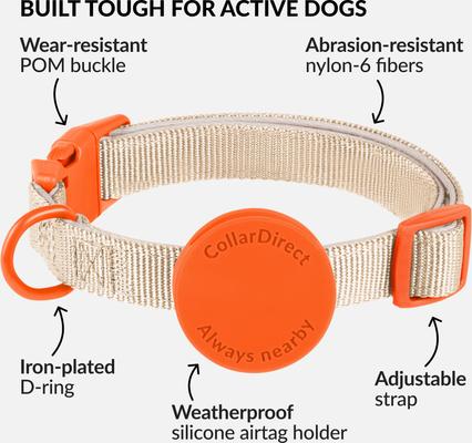 Show full view: CollarDirect AirTag Holder QR Tag Nylon Standard Dog Collar, Orange, X-Small: 7 to 11-in neck, 0.79-in wide slide 3 of 6