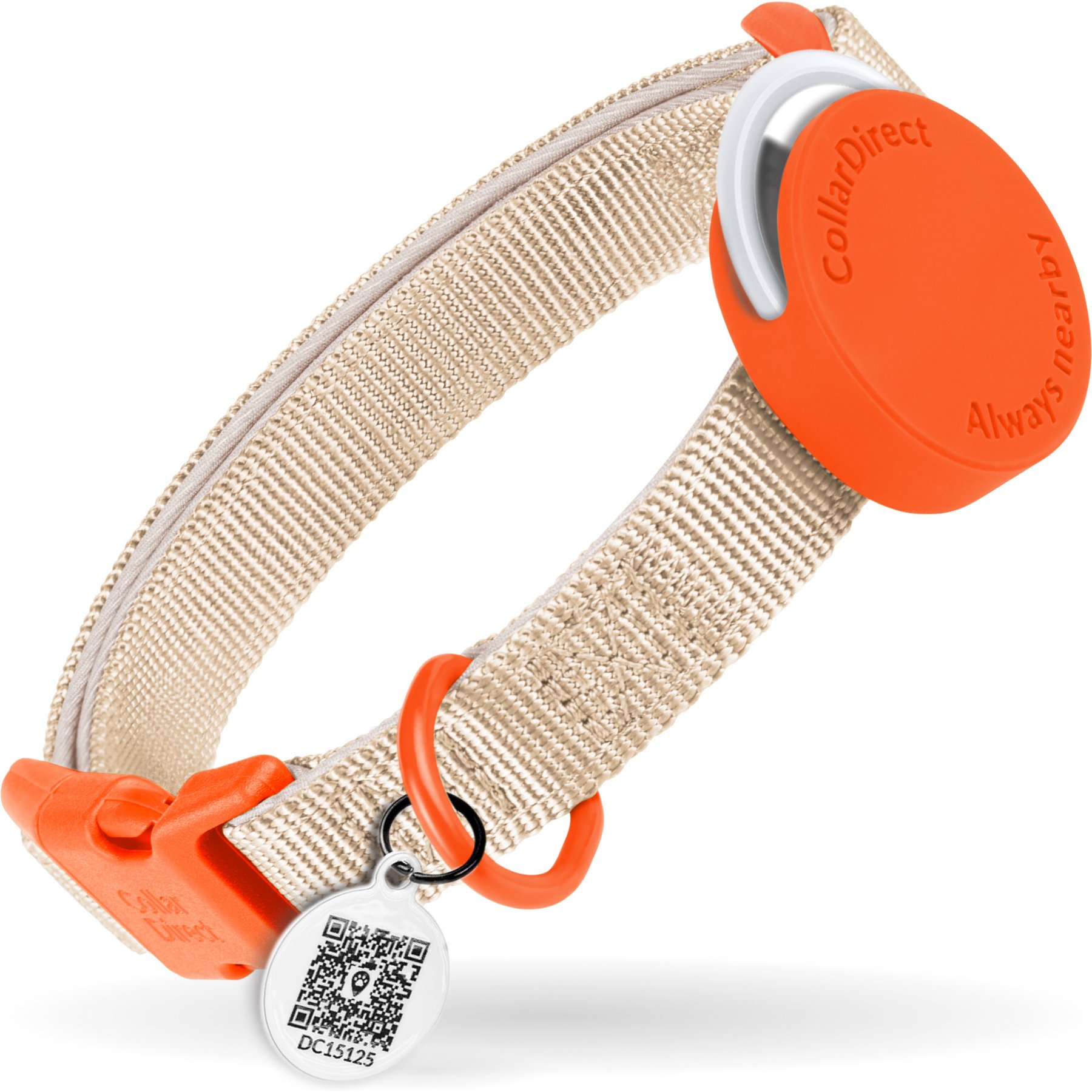 CollarDirect AirTag Holder QR Tag Nylon Standard Dog Collar, Orange, X-Small: 7 to 11-in neck, 0.79-in wide