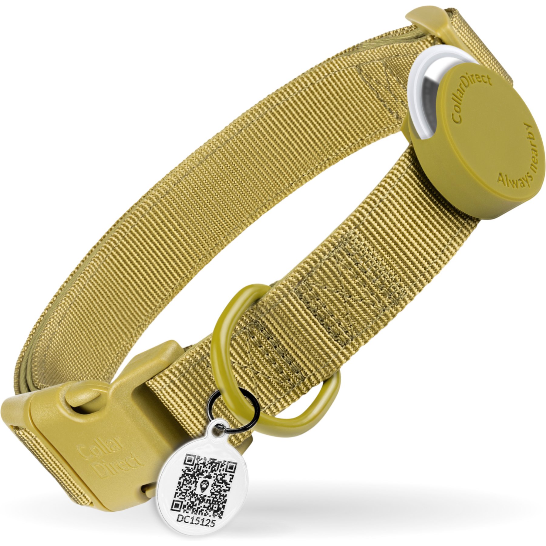 CollarDirect AirTag Holder QR Tag Nylon Standard Dog Collar, Green, X-Large: 18 to 26-in neck, 1-in wide
