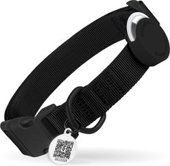 CollarDirect AirTag Holder QR Tag Nylon Standard Dog Collar, Black, Large: 14 to 18-in neck, 1-in wide