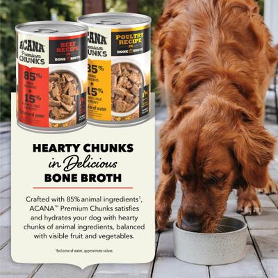 Show full view: ACANA Premium Beef & Poultry Chunks in Bone Broth Variety Pack Grain-Free Wet Dog Food, 12.8-oz cans, case of 6 slide 9 of 12