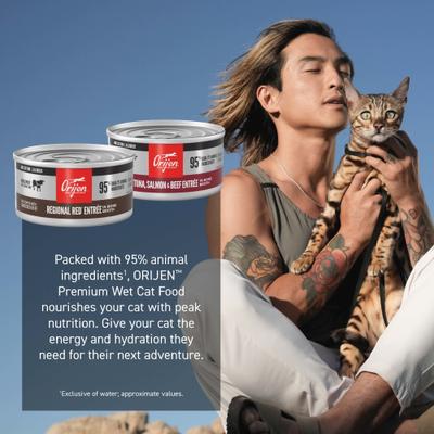 Show full view: ORIJEN Premium Regional Red Entrees Variety Pack Tuna Salmon & Beef Pate Wet Cat Food, 3-oz can, case of 12 slide 7 of 10
