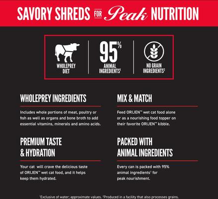 Show full view: ORIJEN Six Fish Grain-Free Freeze-Dried Treats, 1.25-oz bag + Premium Regional Red Entrees Variety Pack Tuna Salmon & Beef Pate Wet Cat Food, 3-oz can, case of 12 slide 7 of 9