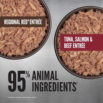 Show full view: ORIJEN Six Fish Grain-Free Freeze-Dried Treats, 1.25-oz bag + Premium Regional Red Entrees Variety Pack Tuna Salmon & Beef Pate Wet Cat Food, 3-oz can, case of 12 slide 8 of 9