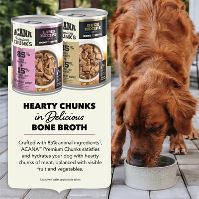 Show full view: ACANA Premium Lamb & Duck Chunks in Bone Broth Variety Pack Grain-Free Wet Dog Food, 12.8-oz can, case of 6 slide 9 of 11