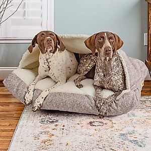 Snoozer Pet Products Premium Microsuede Cozy Cave Rectangle Dog Bed, Merlin Linen, Medium