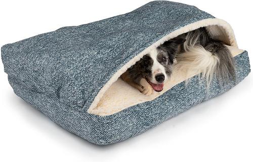 Show full view: Snoozer Pet Products Premium Microsuede Cozy Cave Rectangle Dog Bed, Palmer Indigo, Small slide 2 of 4